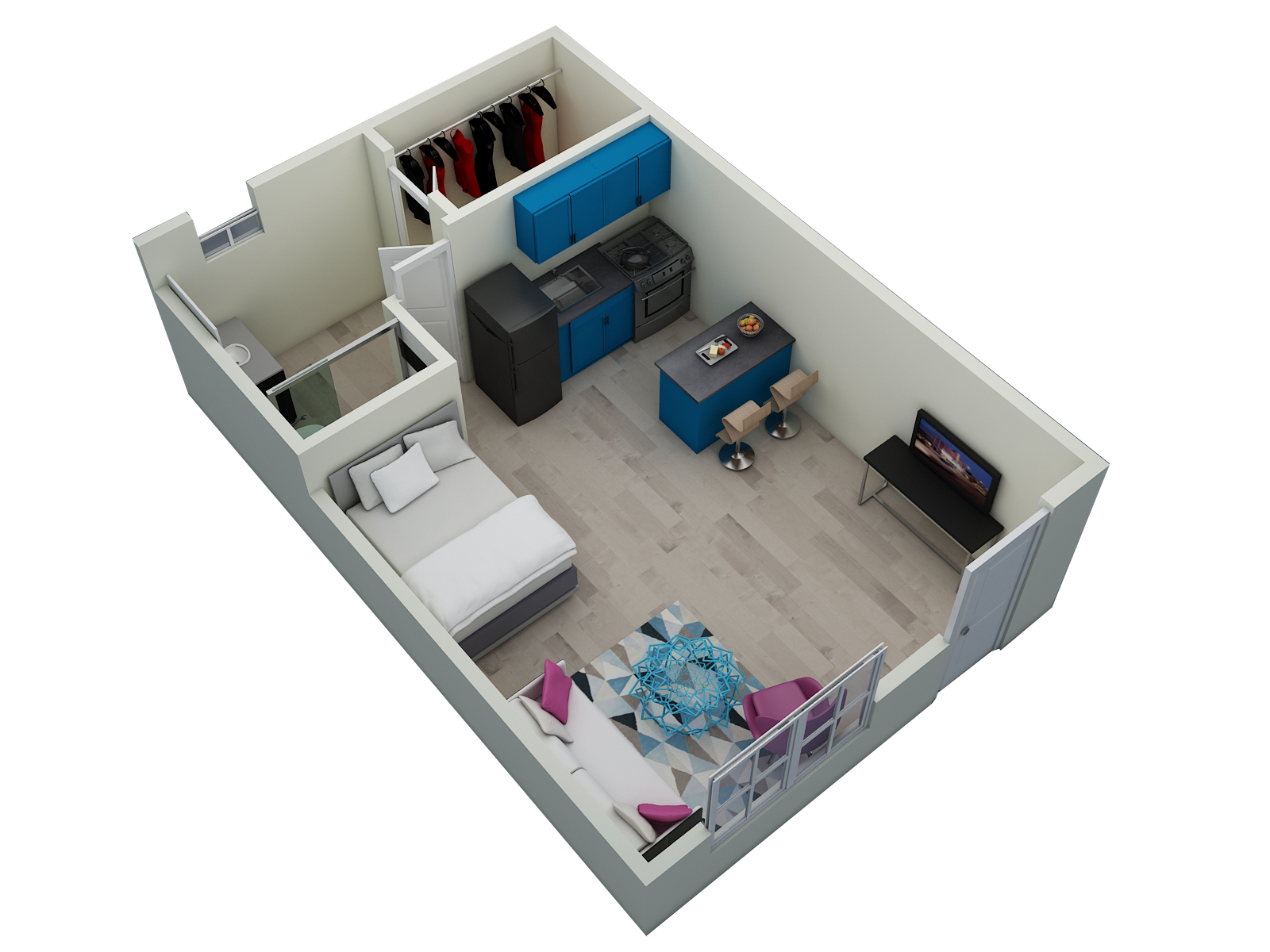 Floor plan for studio, 1 bath, 450 sqft